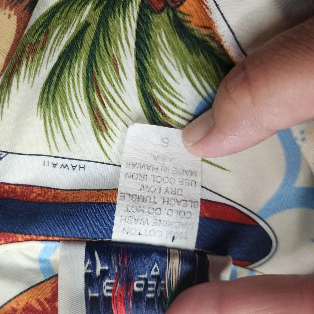 Aloha Republic Mens Small Hawaiian Shirt‎ Surfboard Palm Tree Cotton Made in USA
